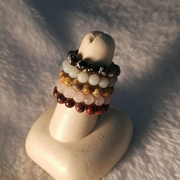 Bundle of 5 Stone Bead Rings - Picture 1 of 6